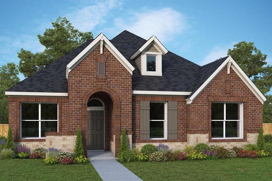 Front exterior of a new home in Karis - Village Series, Crowley, TX, highlighting curb appeal (Image 1).