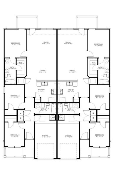 2D floor plan layout for the Nolan by Flintrock Builder in Ridge at Knob Creek Duplexes, Temple, TX (Image 4).