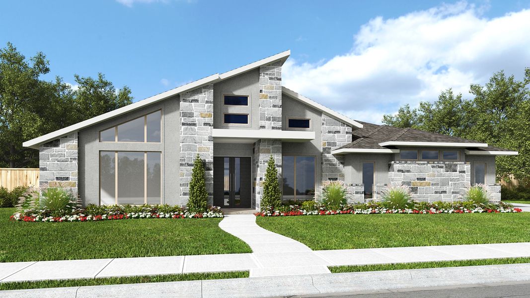 Representative exterior photo of a completed home built from the 3390A by Perry Homes in Megan's Landing 1/2 Acre, Castroville, TX (Image 4). Representative exterior photo of a completed home built from the 3390A by Perry Homes in Megan's Landing 1/2 Acre, Castroville, TX (Image 4).