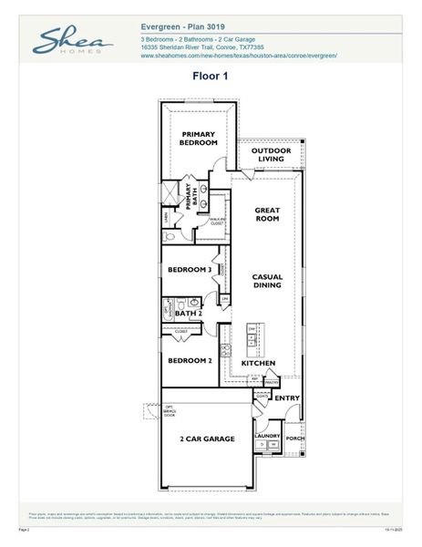 2D floor plan layout of this home in Evergreen 40', Conroe, TX (Image 5).