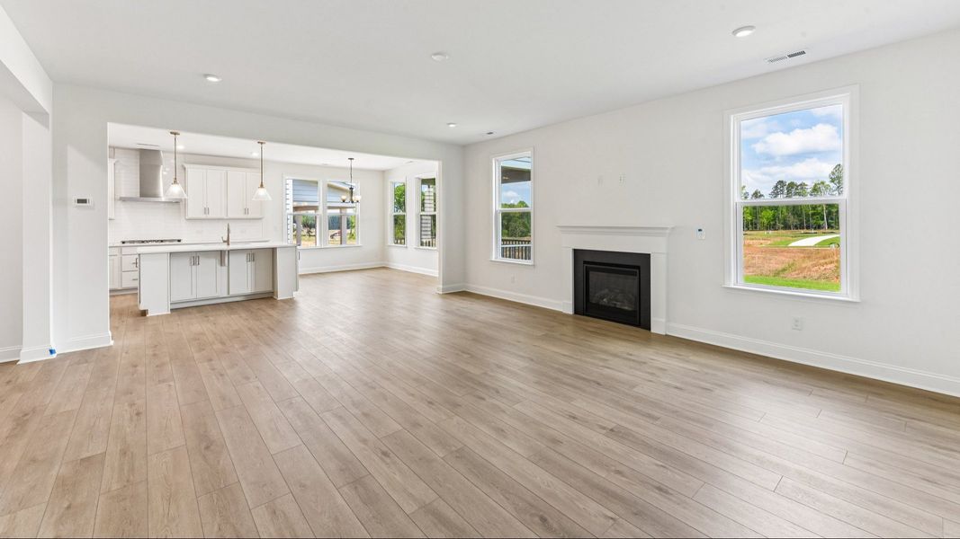 The Stonehaven Plan by DRB Homes in Michaux Gardens- Living Space and Kitchen