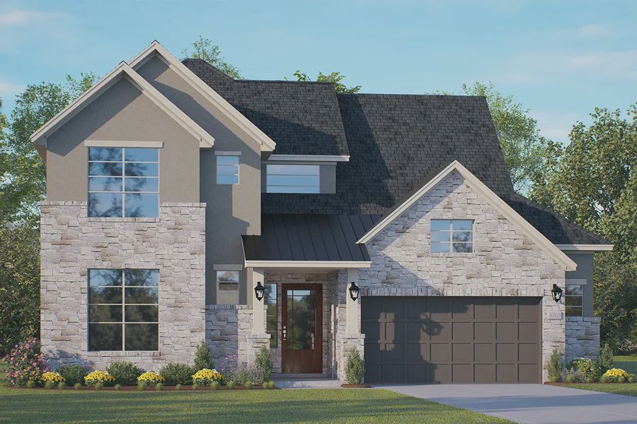 Representative exterior photo of a completed home built from the Rivercrest by Chesmar Homes in Elyson 60's, Katy, TX (Image 17).