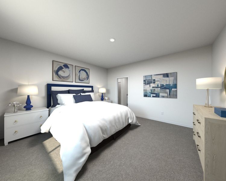 Rendering of the Primary Bedroom in the Orchid Floorplan.