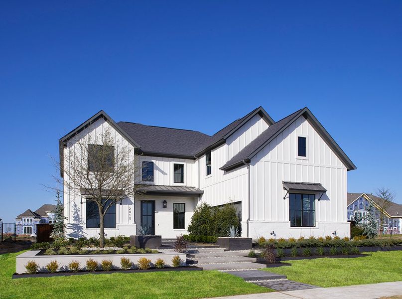 Representative exterior photo of a completed home built from the Conroe - SH 5248 by Shaddock Homes in Grand Oaks at Green Meadows - 60', Celina, TX (Image 21). Representative exterior photo of a completed home built from the Conroe - SH 5248 by Shaddock Homes in Grand Oaks at Green Meadows - 60', Celina, TX (Image 21).