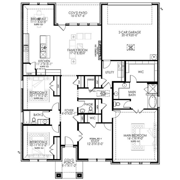 2D floor plan layout for the The Seguin by Lillian Custom Homes in Ten Mile Creek, DeSoto, TX (Image 5).