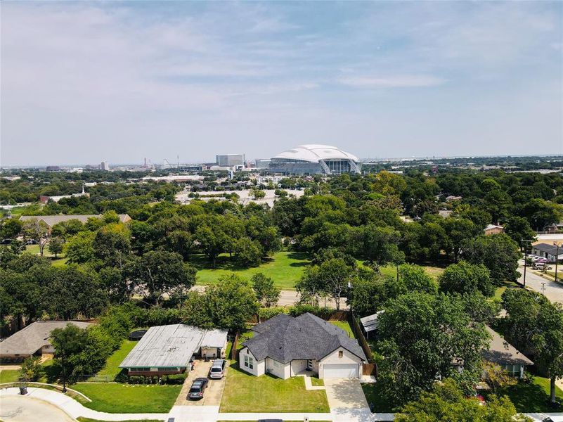 Aerial view of a tree filled landscape
