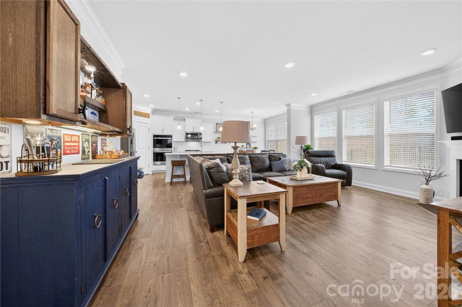 Owners added wall cabinets for a bar area. The cabinet below does not convey, but should be easy to replace with a similar sized piece.
