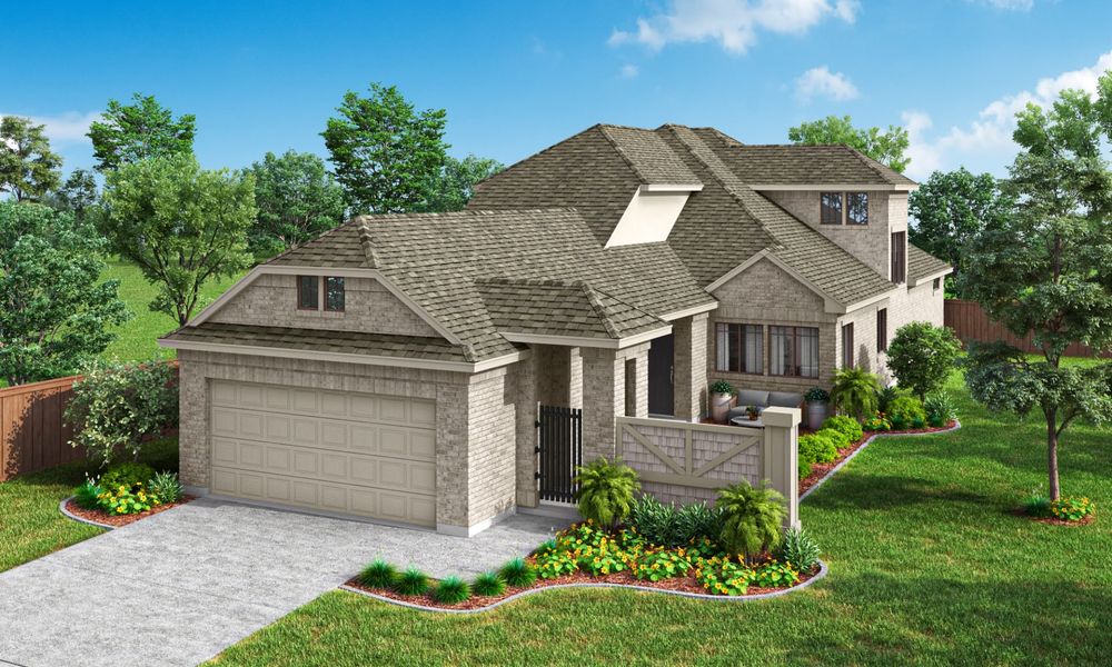 Representative exterior photo of a completed home built from the Trentino by Pacesetter Homes in The Reserve at Spiritas Ranch, Little Elm, TX (Image 1).