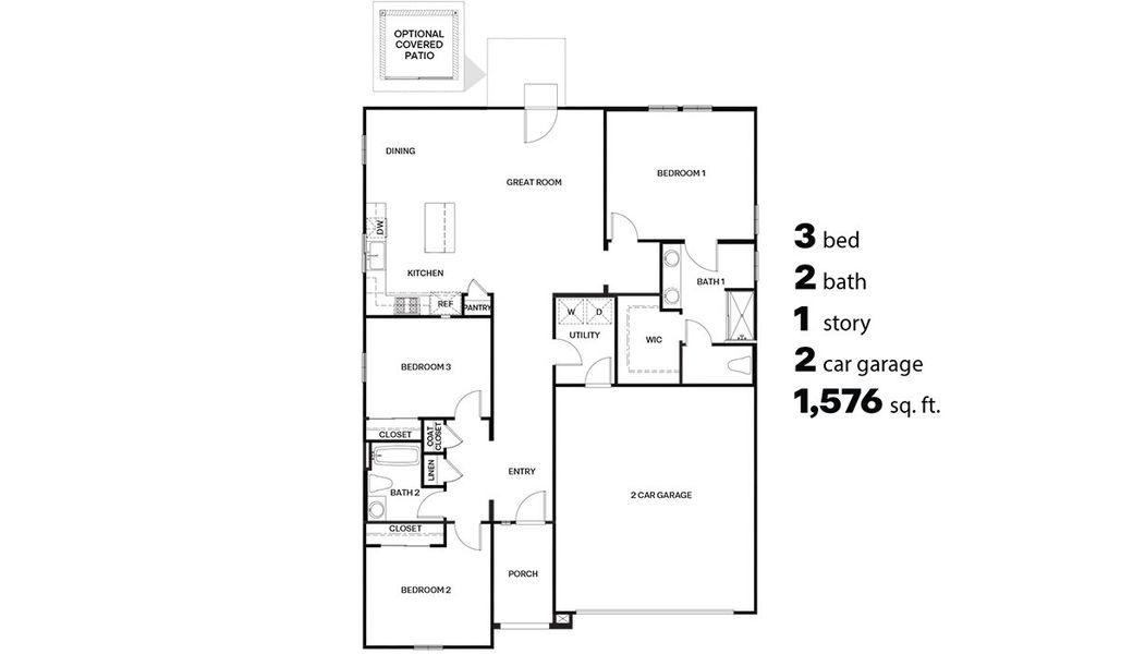 2D floor plan layout for the Jasper - C40J by D.R. Horton in Hanson Ridge, Vail, AZ (Image 3).