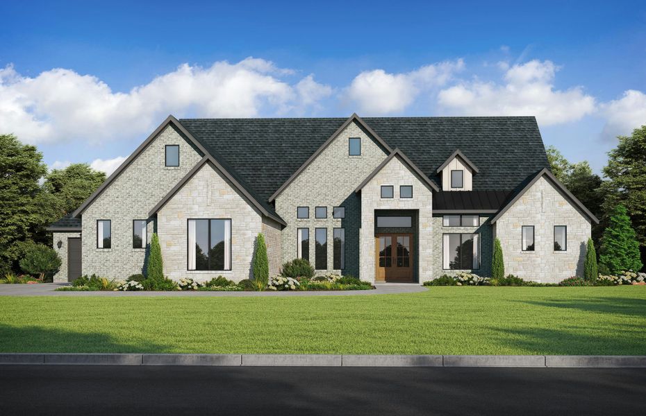 Front exterior of a new home in The Vines, Haslet, TX, highlighting curb appeal (Image 1).