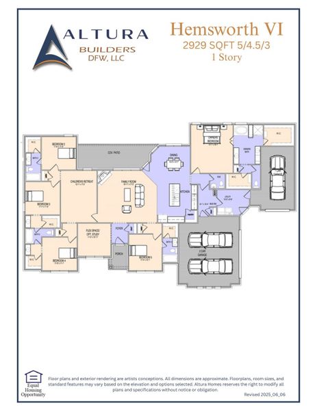2D floor plan layout for the Hemsworth VI by Altura Homes in Berkshire Estates, Mesquite, TX (Image 3).