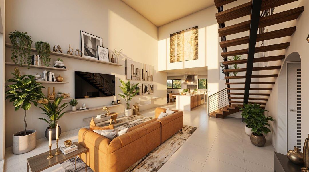 Renderings may include digital enhancements and/or virtual staging for illustrative purposes