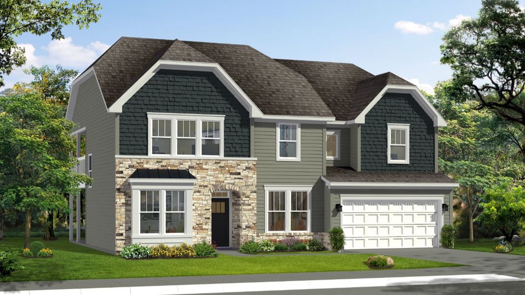 Elevation 3 rendering of the Stonefield home plan by DRB Homes Elevation 3 rendering of the Stonefield home plan by DRB Homes