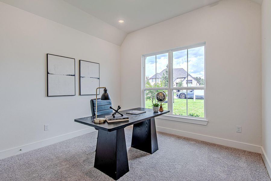 Bathed in natural light with a view of the front lawn, this versatile space is ideal as a home office, study, or creative retreat. The elevated ceiling adds a sense of airiness, while the neutral palette makes it easy to make your own. Bathed in natural light with a view of the front lawn, this versatile space is ideal as a home office, study, or creative retreat. The elevated ceiling adds a sense of airiness, while the neutral palette makes it easy to make your own.