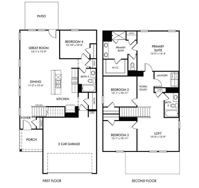 2D floor plan layout for the Roswell by Meritage Homes in Avalon - Reserve Series, Conyers, GA (Image 2). 2D floor plan layout for the Roswell by Meritage Homes in Avalon - Reserve Series, Conyers, GA (Image 2).