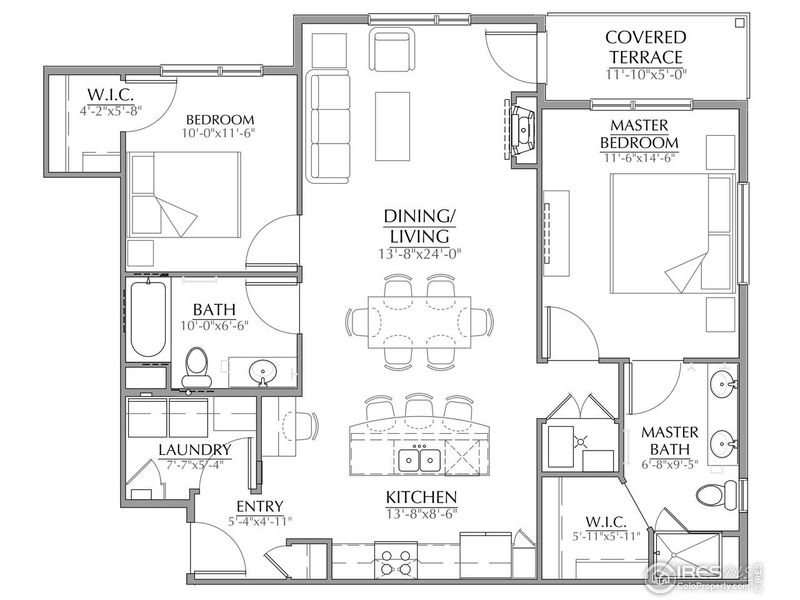 2D floor plan layout of this home in Highlands at Fox Hill - The Flats, Longmont, CO (Image 3).