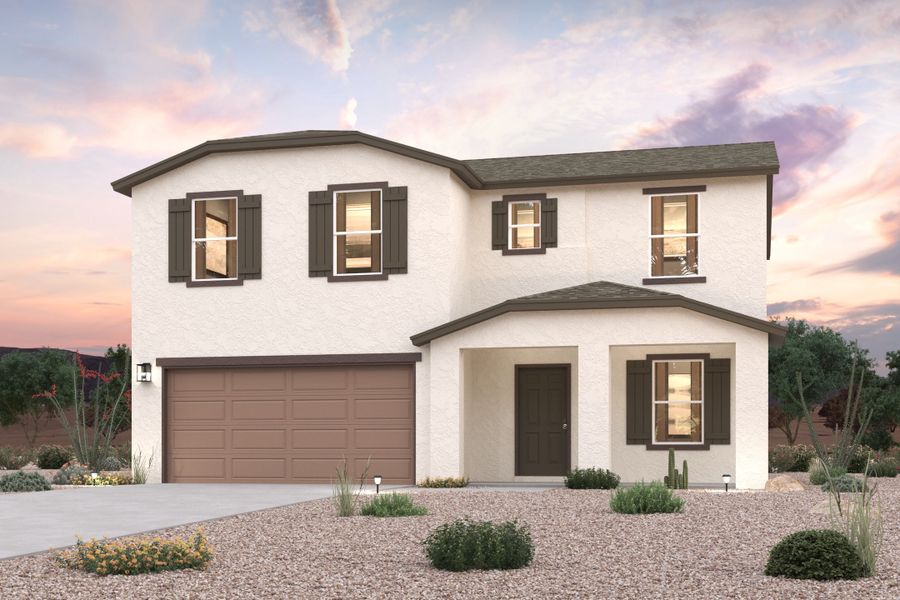 Front exterior of a new home in Coolidge Gateway Manor, Coolidge, AZ, highlighting curb appeal (Image 1). Front exterior of a new home in Coolidge Gateway Manor, Coolidge, AZ, highlighting curb appeal (Image 1).