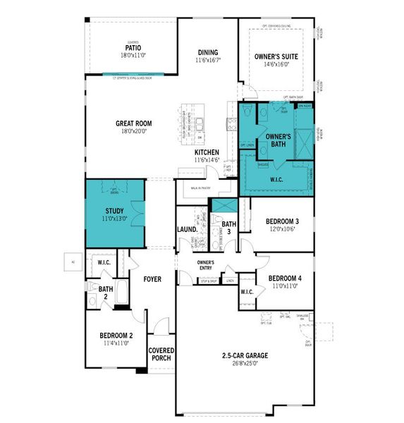 2D floor plan layout of this home in Cantabria at Rincon Knolls, Vail, AZ (Image 4).