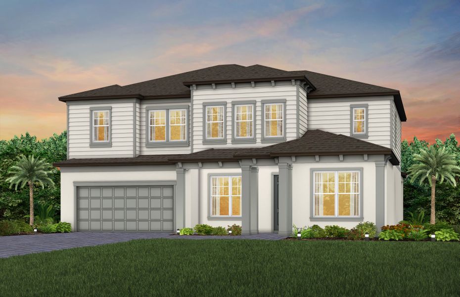 Representative exterior photo of a completed home built from the Newlyn by Pulte Homes in Waterset, Apollo Beach, FL (Image 15). Representative exterior photo of a completed home built from the Newlyn by Pulte Homes in Waterset, Apollo Beach, FL (Image 15).