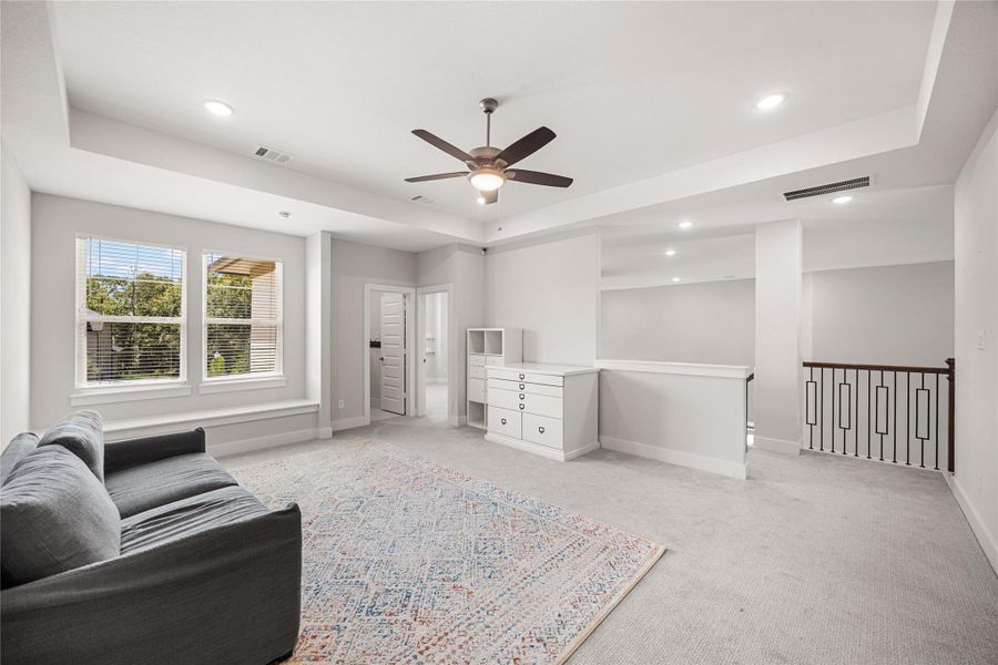 The second floor is thoughtfully designed with a spacious game room, dedicated media room, and three secondary bedrooms, providing the perfect setup for entertaining, movie nights, and giving everyone their own private space.