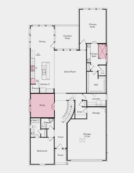 Structural options added include: Gourmet kitchen, study in place of flex, media room, large shower at primary bath, and door at primary closet to laundry.