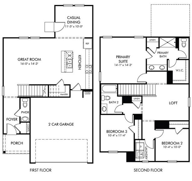2D floor plan layout for the Dallas by Meritage Homes in Pleasant Brook, Piedmont, SC (Image 3).