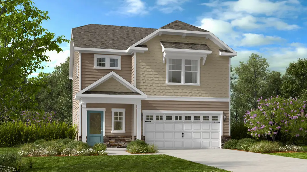 Front exterior of a new home in Camden, Angier, NC, highlighting curb appeal (Image 1). Front exterior of a new home in Camden, Angier, NC, highlighting curb appeal (Image 1).
