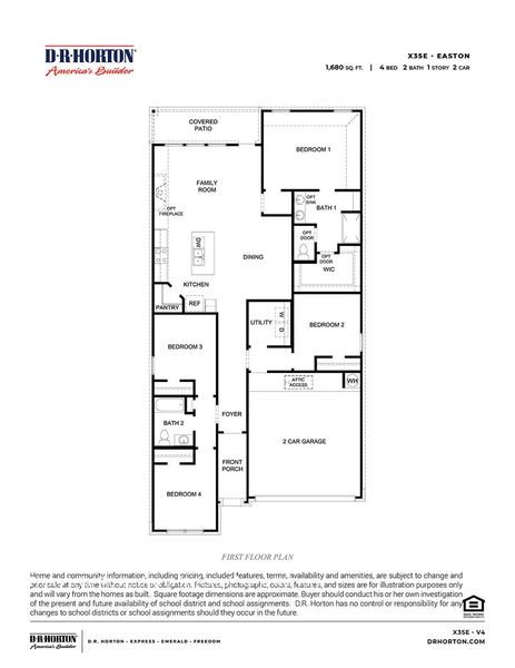 2D floor plan layout for the The Easton by D.R. Horton in Terra Vista, Lubbock, TX (Image 4).