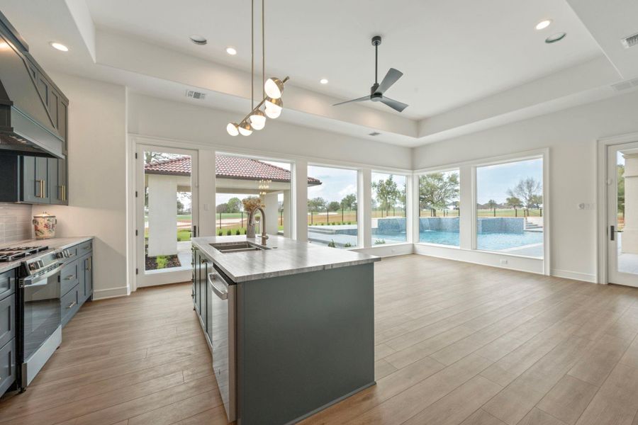 Family room with attached kitchen