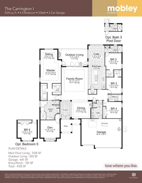 2D floor plan layout for the Carrington I by Mobley Homes in Sunset Estates, Lutz, FL (Image 2).