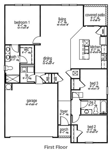 2D floor plan layout for the Kerry by D.R. Horton in Cobblestone Village, Savannah, GA (Image 3).