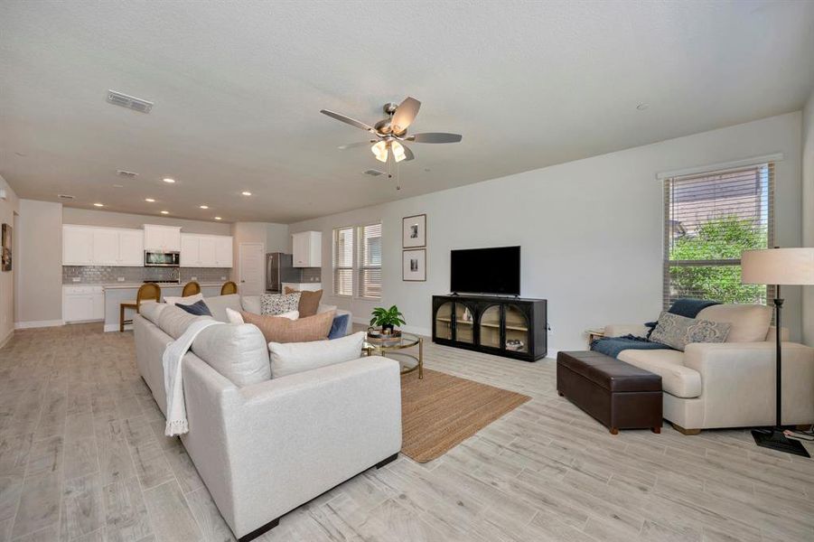 Living room open to dining and kitchen!