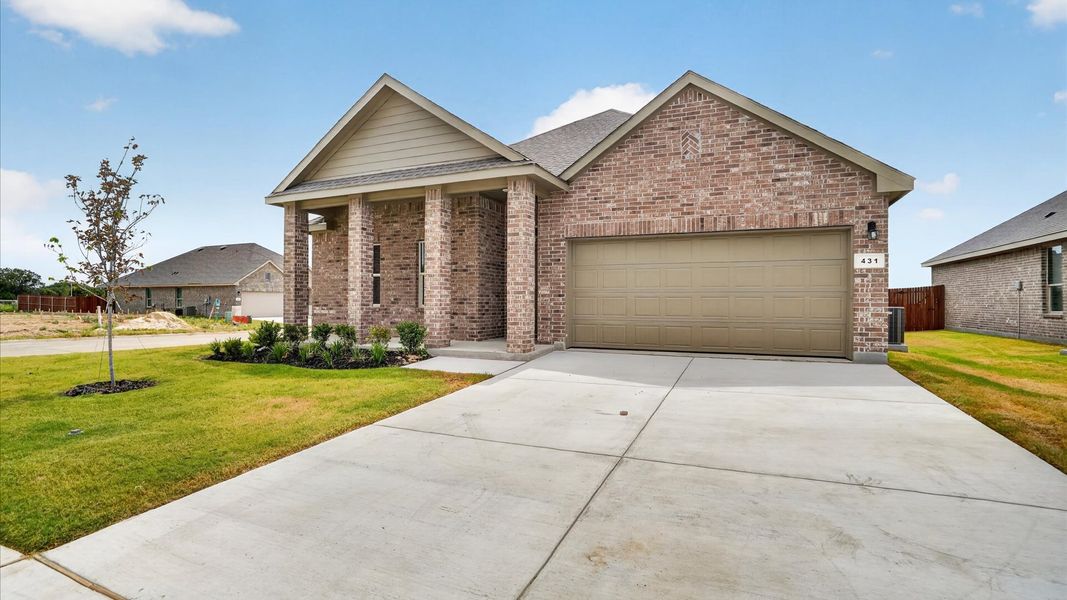 Front exterior of a new home in Saratoga, Granbury, TX, highlighting curb appeal (Image 22).