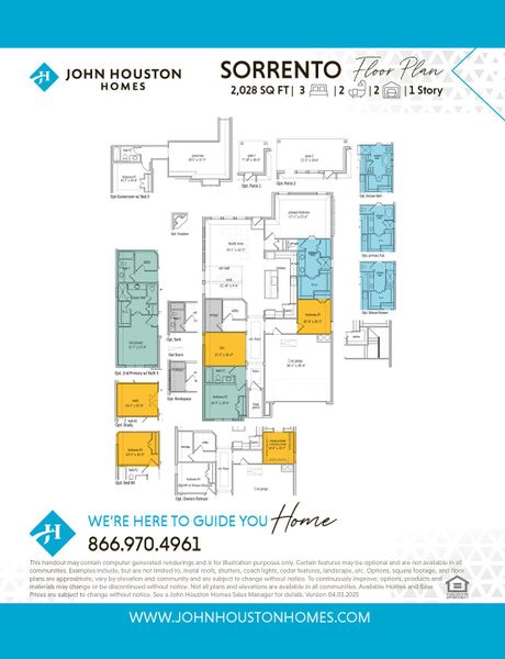 2D floor plan layout for the Sorrento by John Houston Homes in BridgeWater - Phase 1, Midlothian, TX (Image 3).