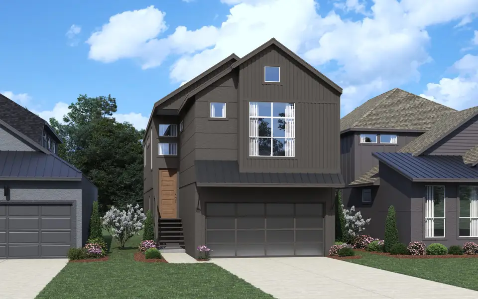 Front exterior of a new home in Centero at Stone Oak, San Antonio, TX, highlighting curb appeal (Image 2).