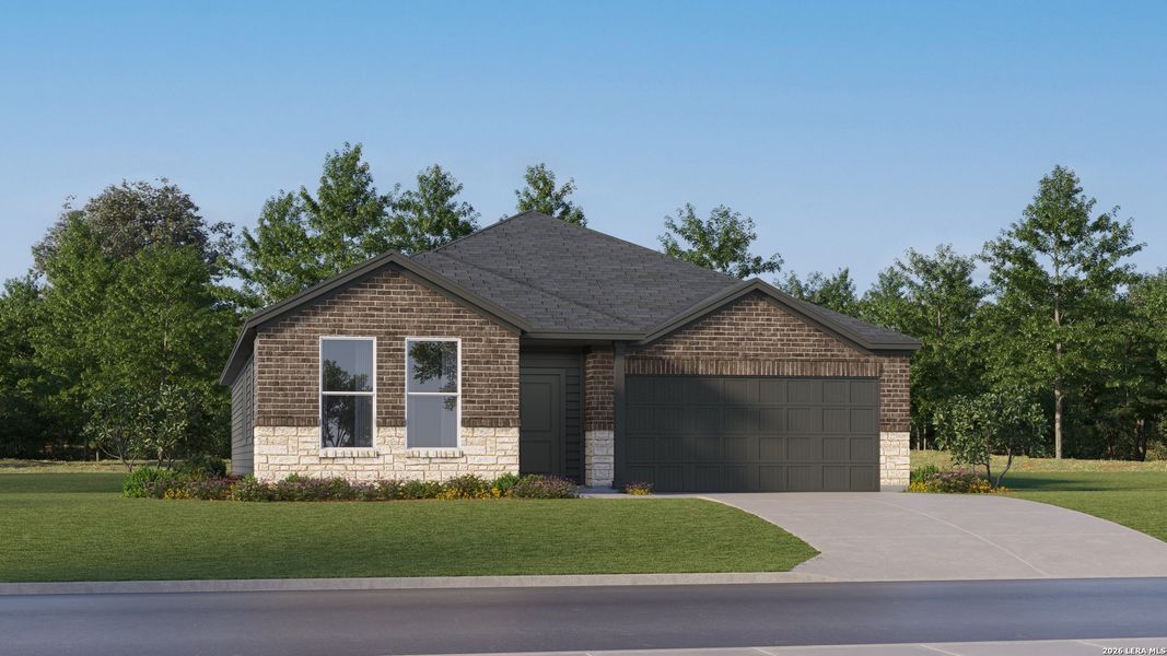 Front exterior of a new home in Voss Farms, New Braunfels, TX, highlighting curb appeal (Image 2).