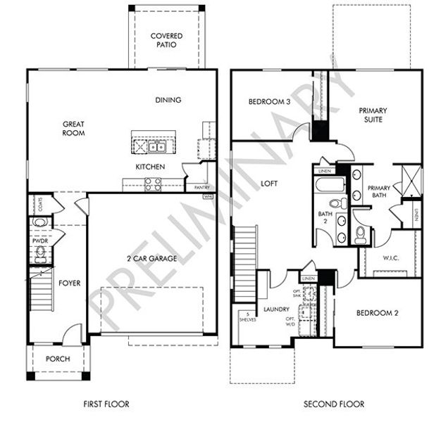 2D floor plan layout for the Everett by Meritage Homes in Hanson Ridge, Vail, AZ (Image 3).