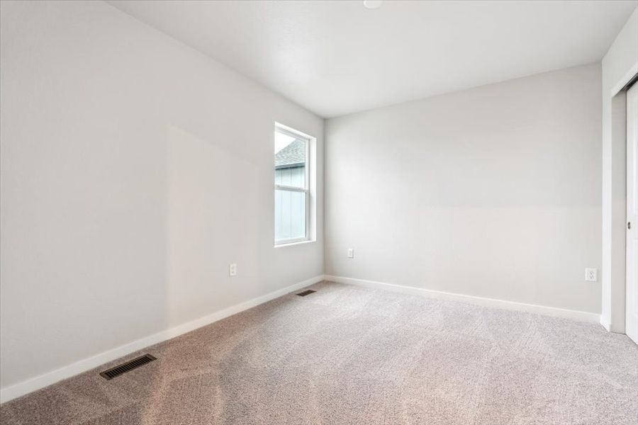 A room with a carpet and a window.