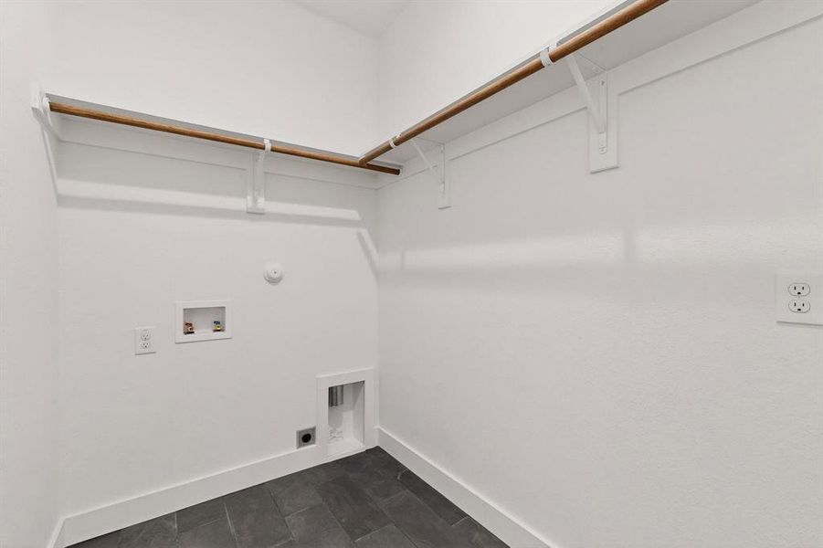 Laundry area with gas dryer hookup and washer hookup Laundry area with gas dryer hookup and washer hookup