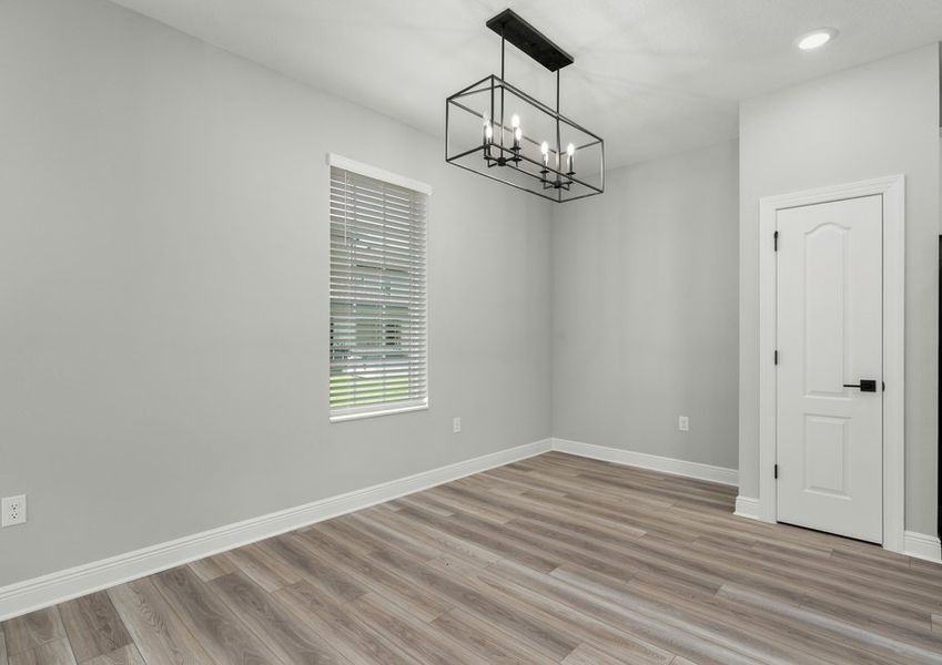 Dining room with a light fixture
