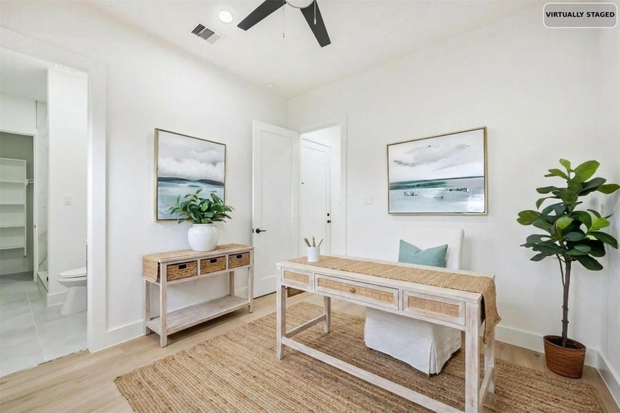 Virtually staged home office layout.