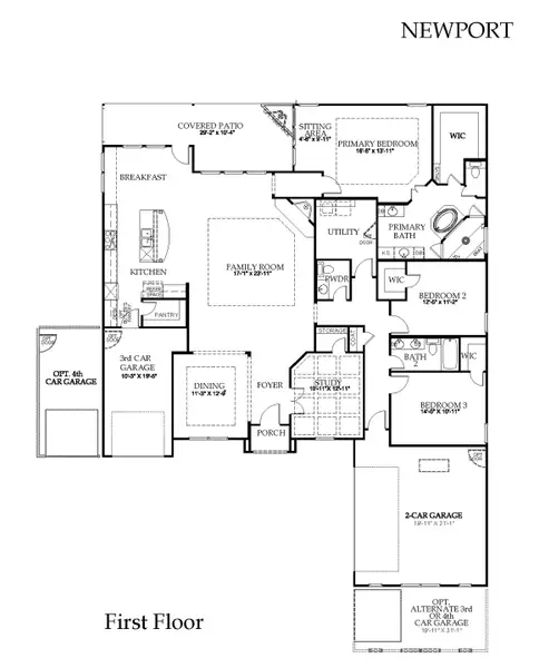2D floor plan layout for the Newport by Windsor Homes in Nelson Lake Estates, Rockwall, TX (Image 6).