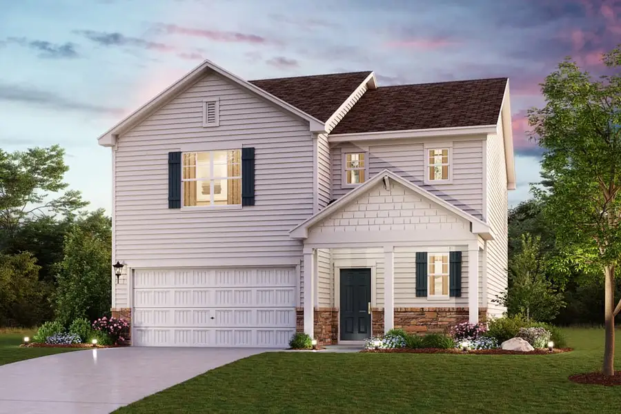 Front exterior of a new home in Blue Sky Meadows, Monroe, NC, highlighting curb appeal (Image 1). Front exterior of a new home in Blue Sky Meadows, Monroe, NC, highlighting curb appeal (Image 1).