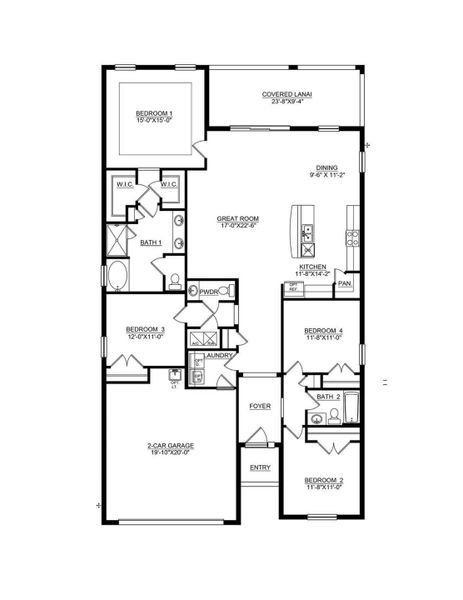 2D floor plan layout for the Lantana by D.R. Horton in Archer at Two Rivers, Zephyrhills, FL (Image 3).