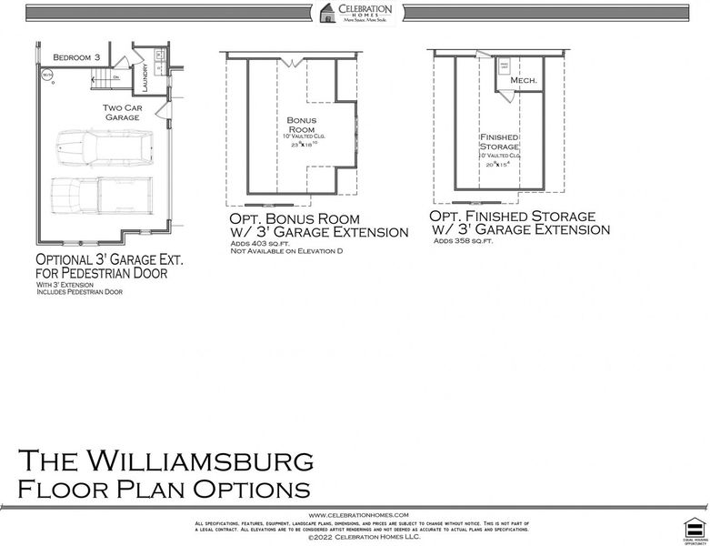 2D floor plan layout for the Williamsburg by Celebration Homes in Aden Woods Of Castleberry Farms, Fairview, TN (Image 5).