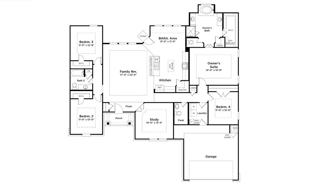 2D floor plan layout for the Arlington by First America Homes in Rexville Ranch Estates, Sealy, TX (Image 4). 2D floor plan layout for the Arlington by First America Homes in Rexville Ranch Estates, Sealy, TX (Image 4).