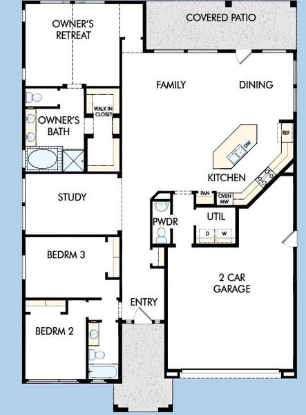 2D floor plan layout for the The Sandhill by David Weekley Homes in Skyline at Verrado Regent Hills, Buckeye, AZ (Image 3). 2D floor plan layout for the The Sandhill by David Weekley Homes in Skyline at Verrado Regent Hills, Buckeye, AZ (Image 3).