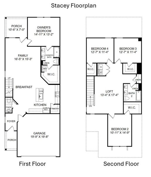 2D floor plan layout for the Stacey by Veranda Homes in Halton Oaks, Spartanburg, SC (Image 3).