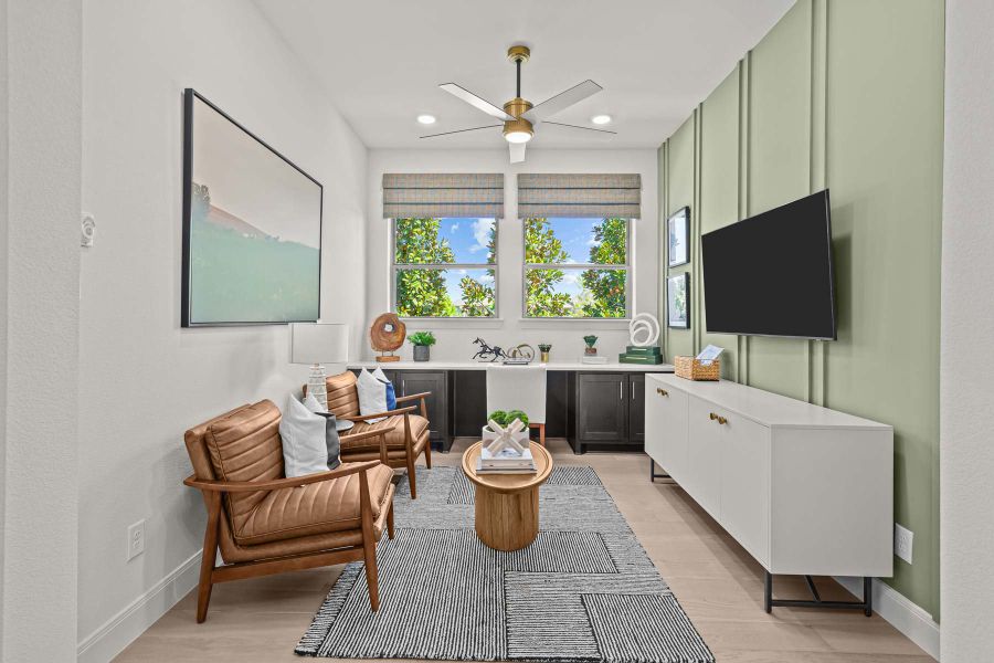 Representative furnished interior of a home built from the The Lavender by David Weekley Homes in Sandbrock Ranch, Aubrey (Image 5). Representative furnished interior of a home built from the The Lavender by David Weekley Homes in Sandbrock Ranch, Aubrey (Image 5).
