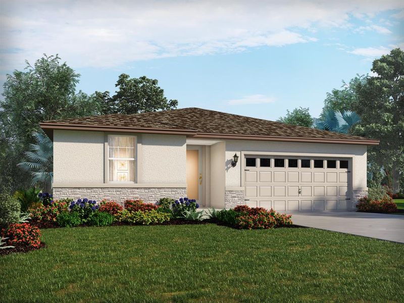 Front exterior of a new home in Springs at Lake Alfred - Signature Series, Lake Alfred, FL, highlighting curb appeal (Image 1). Front exterior of a new home in Springs at Lake Alfred - Signature Series, Lake Alfred, FL, highlighting curb appeal (Image 1).